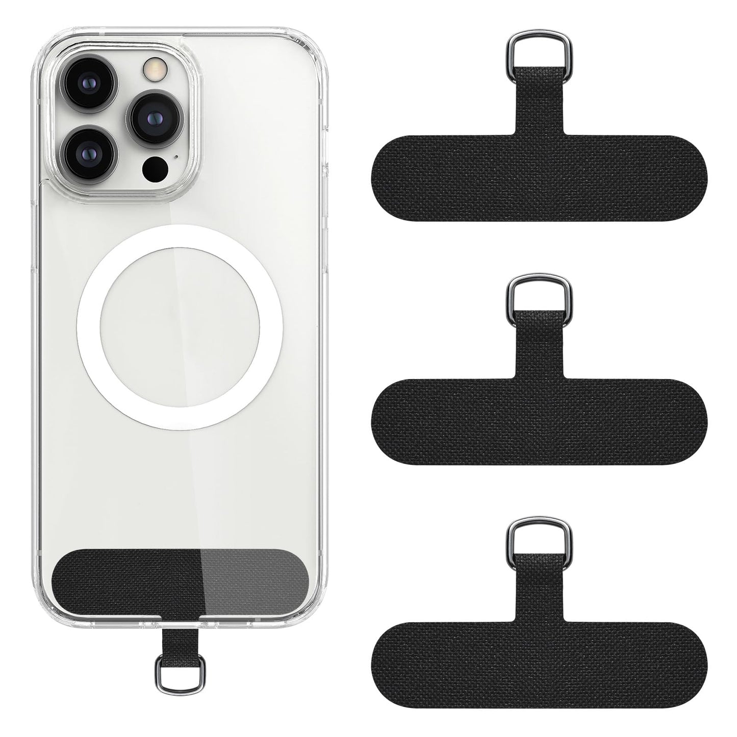 simarro 3Pcs Phone Tether Tab Pads, Cell Phone Strap Patch Pads Universal Mobile Phone Chain Phone Lanyard for Phone Strap Replacement Part for All Full Phone Cases(Black)