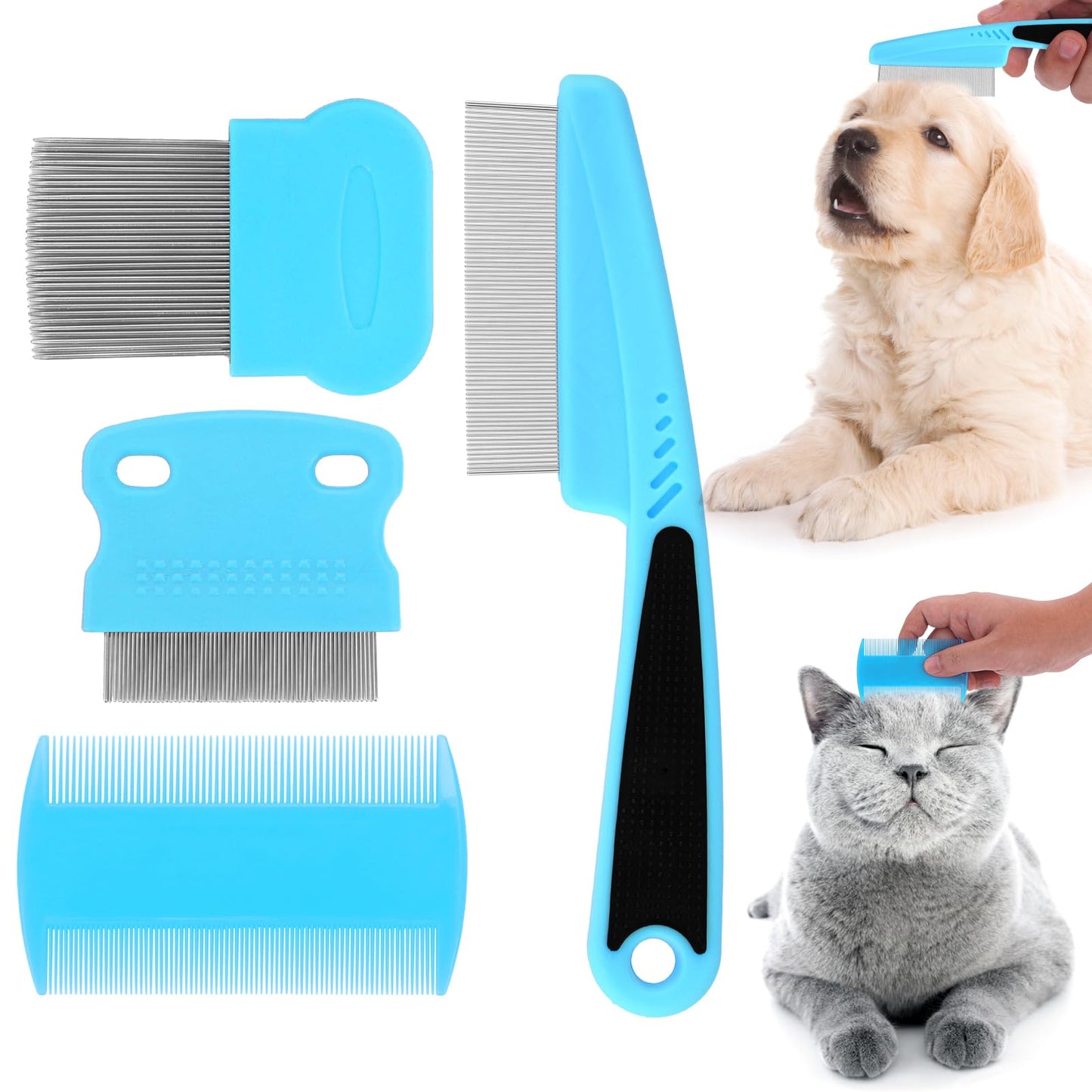 Cobee Dog Flea Lice Comb, Dog Cat Grooming Comb Pet Tear Stain Remover Combs Fine Tooth Grooming Removal Tool (Light Blue)
