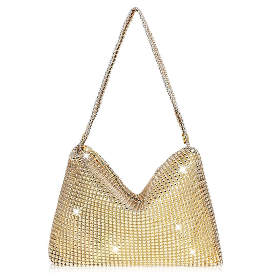 Giantree Bling Rhinestone Handbag for Women, Sparkly Evening Handbag Dumpling Bag Dinner Bag Lady Girl Party Shiny Clutch Purse for Evening Prom Wedding Party Banquet(Gold)