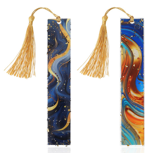 AOZUO Resin Bookmarks, 2PCS Glittering Dried Flowers Book Page Holder with Tassels Handmade Transparent Page Marker Book Accessories Gift for Women Teacher Student Book Lover Bookworm Gifts(Color B)