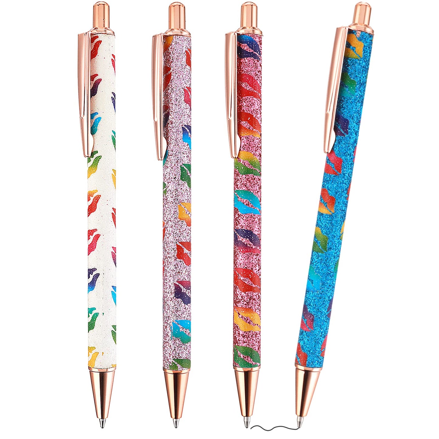 cobee Bling Metal Pens, 4 Pack 1.0 mm Click Retractable Ballpoint Pens Black Ink Medium Point Gift Pens Glitter Retractable Pen Comfortable Writing Pens Pretty Journaling Pens for Student(Lip Print)