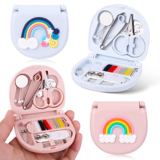 Amaxiu Mini Sewing Project Kit, 2 Set Travel Sewing Repair Supplies Organizer Box Beginner Friendly Household Emergency Sewing Kit Tool for Women, Handmade Craft DIY Lovers, Traveler(Rainbow Style)