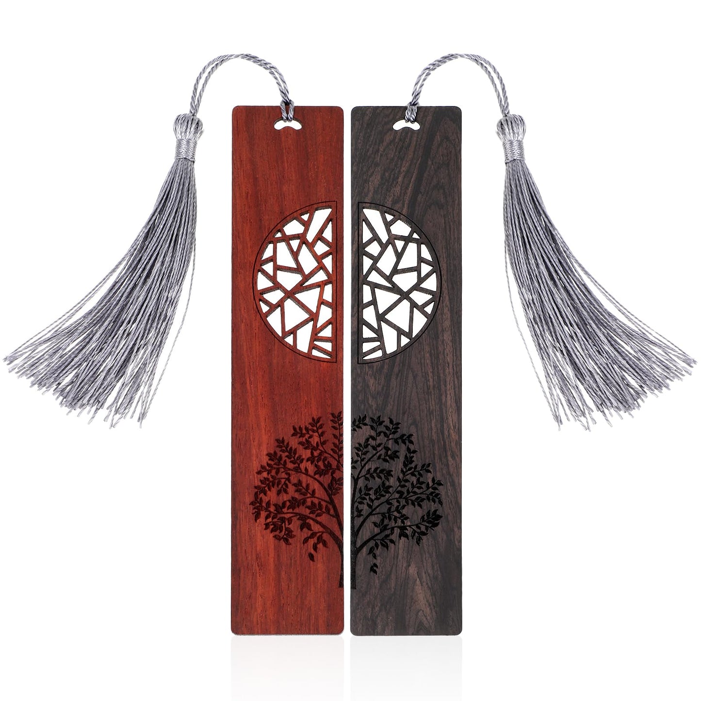Amaxiu 2PCS Wooden Bookmark for Book Lovers, Vintage Handmade Bookmark with Tassels Natural Wooden Carving Book Mark Traditional Style Book Marks Accessories