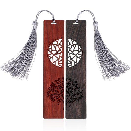 Amaxiu 2PCS Wooden Bookmark for Book Lovers, Vintage Handmade Bookmark with Tassels Natural Wooden Carving Book Mark Traditional Style Book Marks Accessories