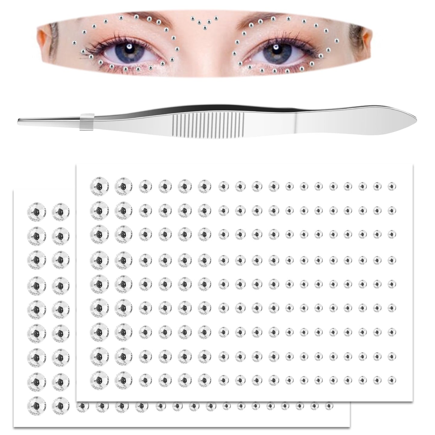 TIESOME 2 Sheets Face Gems Stickers, 324 Pcs Stick on Face Jewels Mini Rhinestones Crystals Stickers with Tweezer Self Adhesive Makeup Diamonds for Women Party Nail Art Decorations