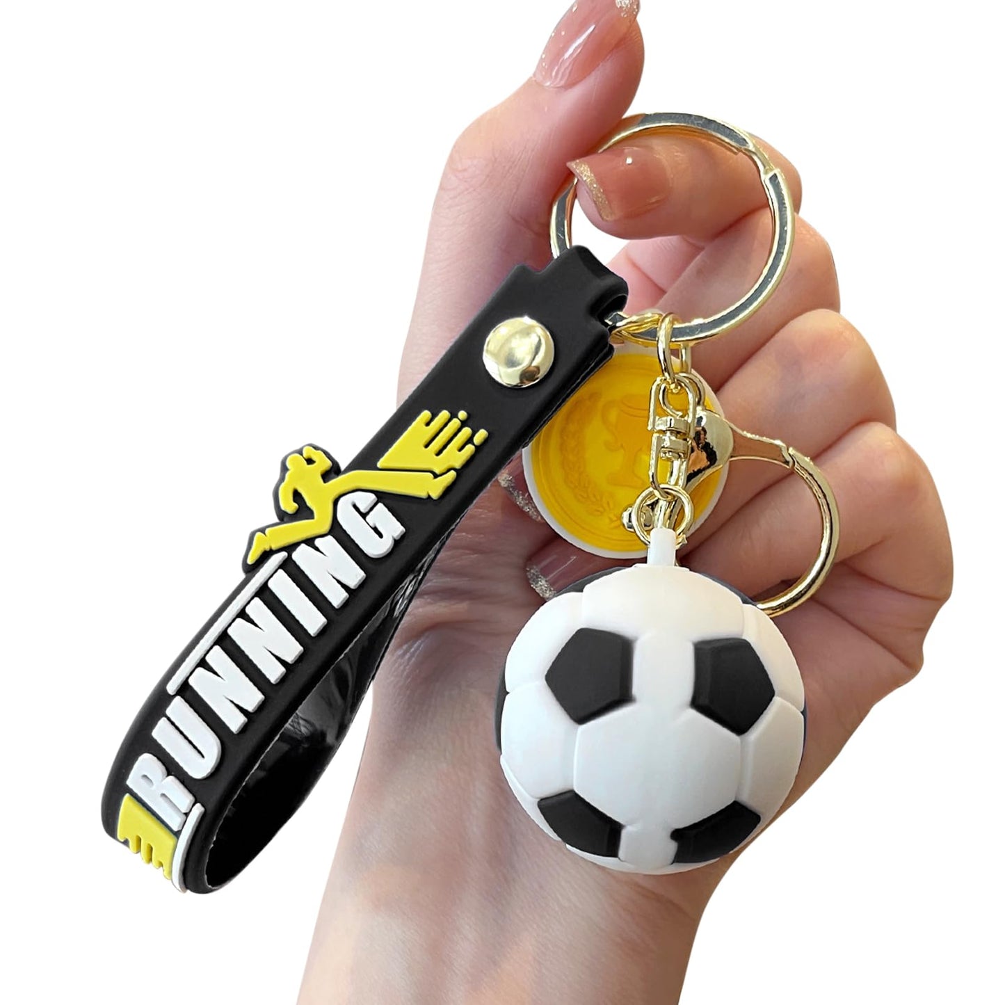 cobee Soccer Gift Keychain, Novelty Soccer Key Chain for Boys Sports Fan Silicone Key Rings Football Inspirational Gift Keyring for Kids Party Favors Reward Gift(Black)