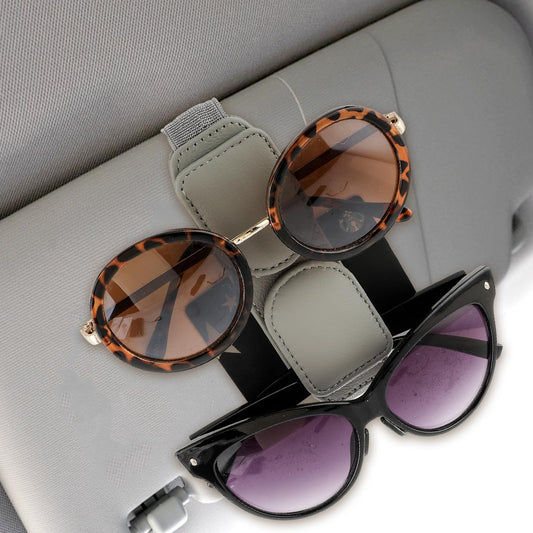 Giantree Sunglasses Holders for Car Sun Visor, Magnetic Leather Glasses Eyeglass Holder Double Clip for Car Visor Accessories Gadgets Auto Interior Accessories Universal for SUV Pickup Truck(Gray)
