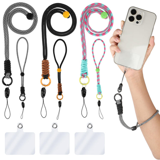 Amaxiu 3 Sets of Universal Phone Lanyard, Cell Phone Crossbody Lanyards, Hand Adjustable Wrist Straps, Transparent PVC Tether Patches Compatible with Phone, Camera, Key, ID Name Badge Cards, Wallet