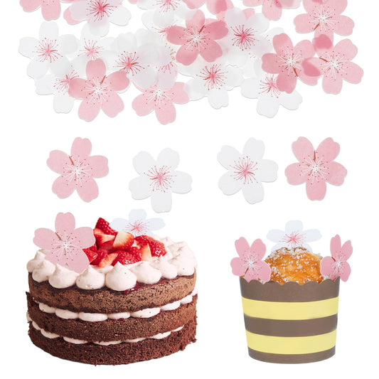 Giantree 60 Pcs Edible Cherry Blossoms for Cake Decorating, Delicate Flowers Cake Topper Edible Flowers Cupcake Deco for Wedding Birthday Anniversary Flower Themed Party Decorating Princess Games