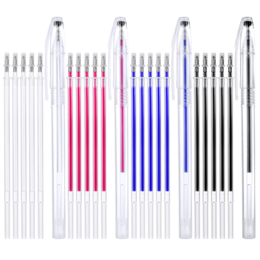 Bewudy Heat Erasable Fabric Marking Pens, 4 Colors Heat Erasable Pens with 20 Refills, Fabric Pens for Quilting Sewing, Dressmaking, Fabrics, Tailors Sewing Fabrics, Tailor's Chalk Pencils Chalks Pen