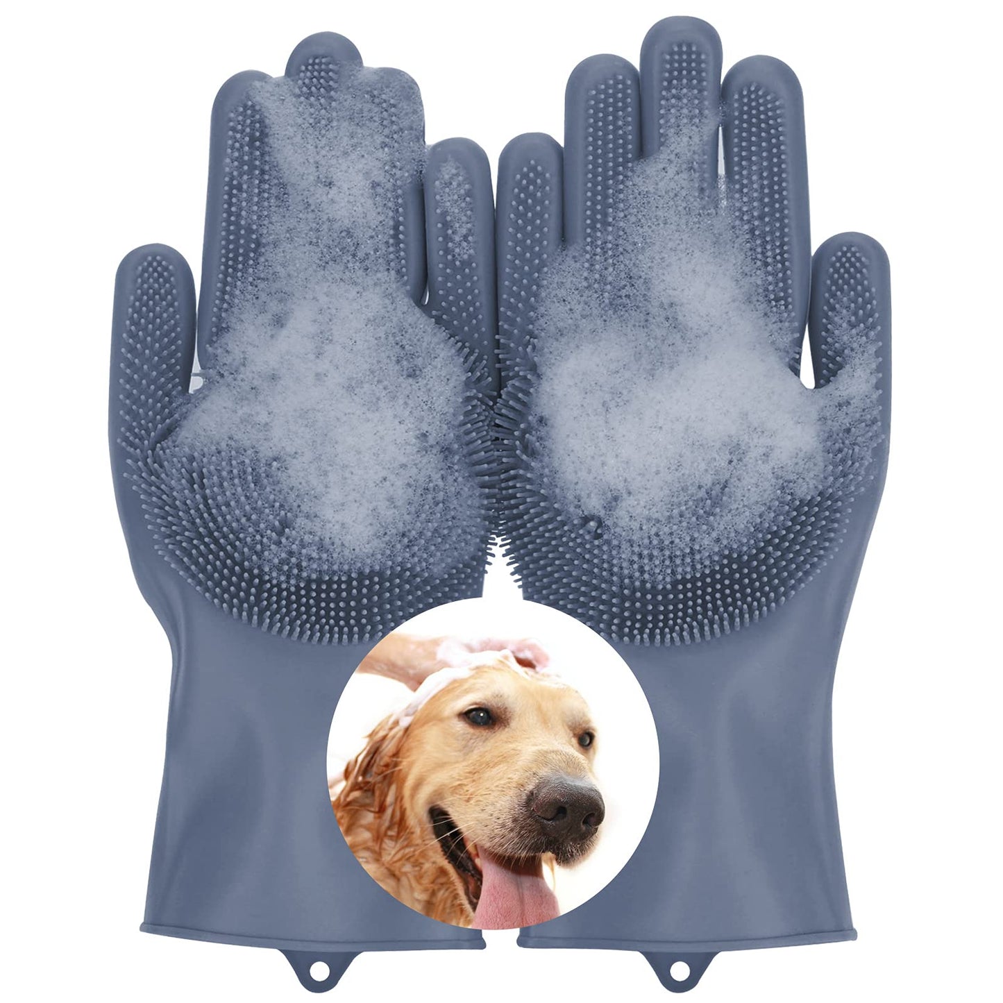 Molain Dog Bath Gloves Brush, Dog Grooming Gloves Dog Bathing Shampoo Gloves Pet Hair Remover Mitt Brush with High Density Teeth for Cat Dog