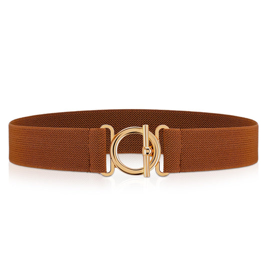 Amaxiu Women Elastic Belt, Invisible Stretch Ladies Belts with Gold Flat Buckle Skinny Waist Belt For Jeans Pants Dresses(Brown)