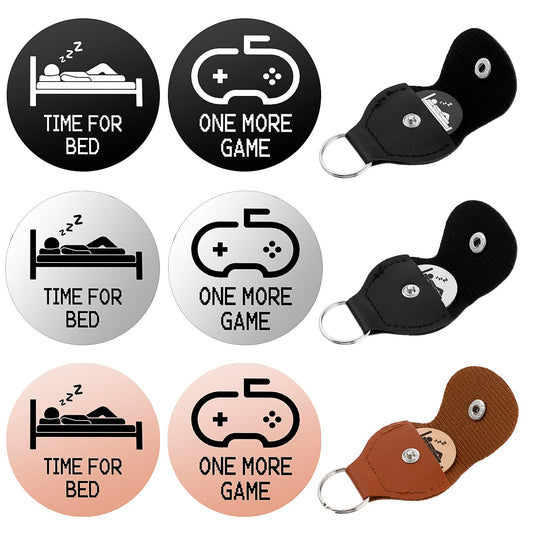 Amabro Funny Decision Coin, Double-Sided Decision Maker Destiny Flip Coins Gifts Token with Leather Keyring ONE MORE GAME TIME FOR BED for Games Lover Gamer Boys Girls Gifts(Black, Silver, Gold)