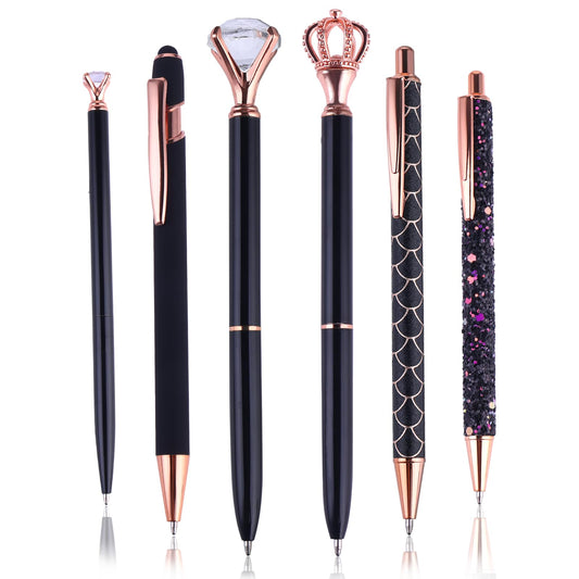 cobee Ballpoint Pens Kit, Metal Crystal Diamond Pen, 1.0mm Fine Point Black Ink Smooth Writing Glitter Pen for Journaling Fancy Pen Gift for Men Women Home Office School Supplies(Black)