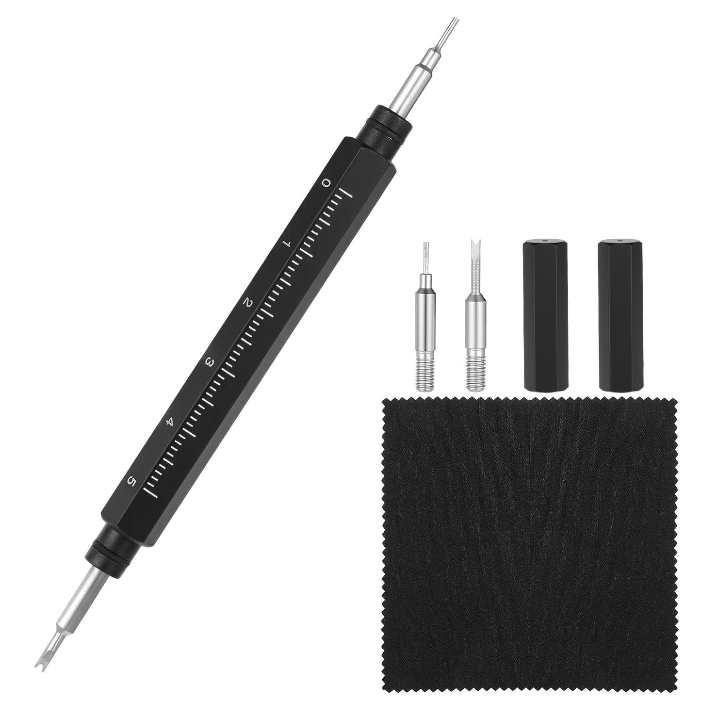XLIUAX 6 Piece Spring Bar Tool Set, Watch Tool Strap with Ruler for Removing and Installing Watch Straps, Watch Tool, Pin Remover with Caps, Replacement Fork and Cleaning Cloth