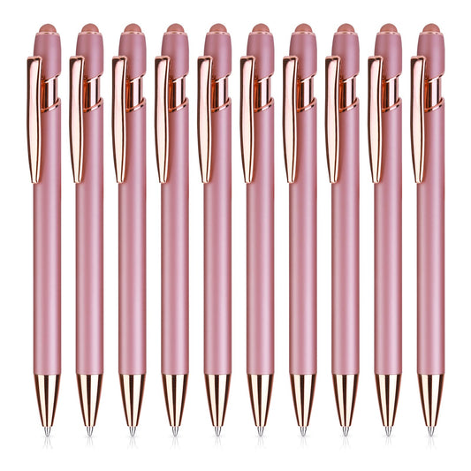 TIESOME 10 Pcs Retractable Ballpoint Pen with Stylus Tip, Rose Gold 2 in 1 Ball Point Pens 1.0mm Metal Pen Black Ink for Touch Screens School Office Gift Supplies