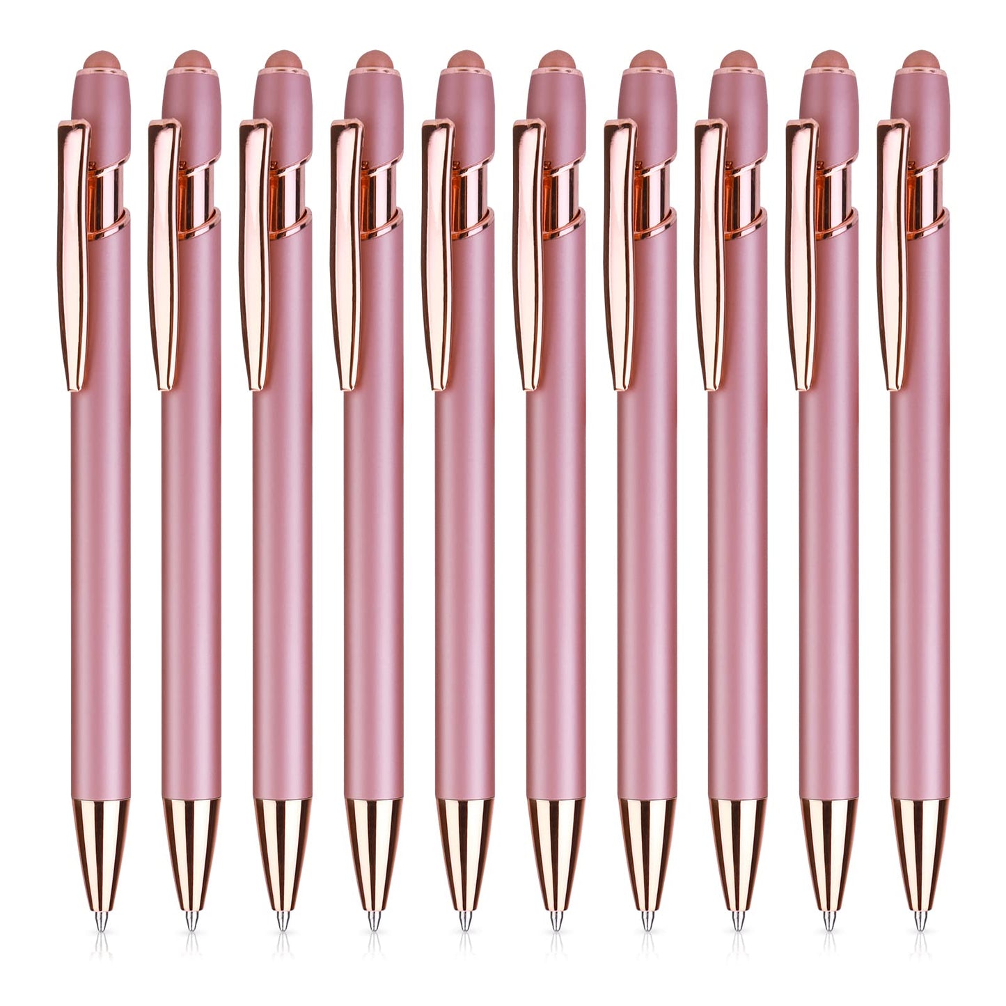 TIESOME 10 Pcs Retractable Ballpoint Pen with Stylus Tip, Rose Gold 2 in 1 Ball Point Pens 1.0mm Metal Pen Black Ink for Touch Screens School Office Gift Supplies