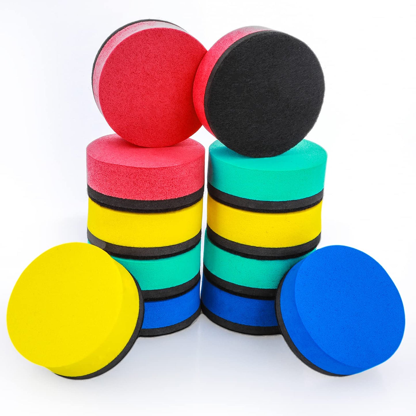 cobee 12 Pcs Magnetic Whiteboard Eraser with Thick Felt Pad, Mini Dry Eraser Round-Shaped Dry Wipe Erasers for Cleaning Drywipe Boards Chalkboard Cleaner Board for School Home Offices(4 Colors)