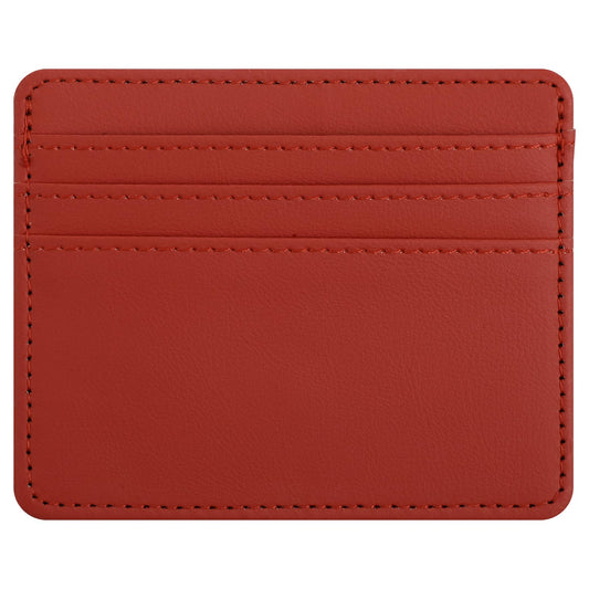 Bewudy Leather Card Holder Wallet, Slim Minimalist Credit Card Organizer for Women & Men, 4 Card Slots, Red (PU)