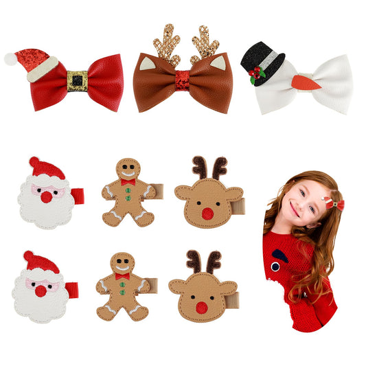 Amaxiu 9pcs Christmas Hair Clips, Christmas Hat Antlers Hair Bows Cute Santa Gingerbread Reindeer Hair Barrettes Alligator Hair Clips Festive Holiday Hairpins Xmas Hair Accessories for Women Girls