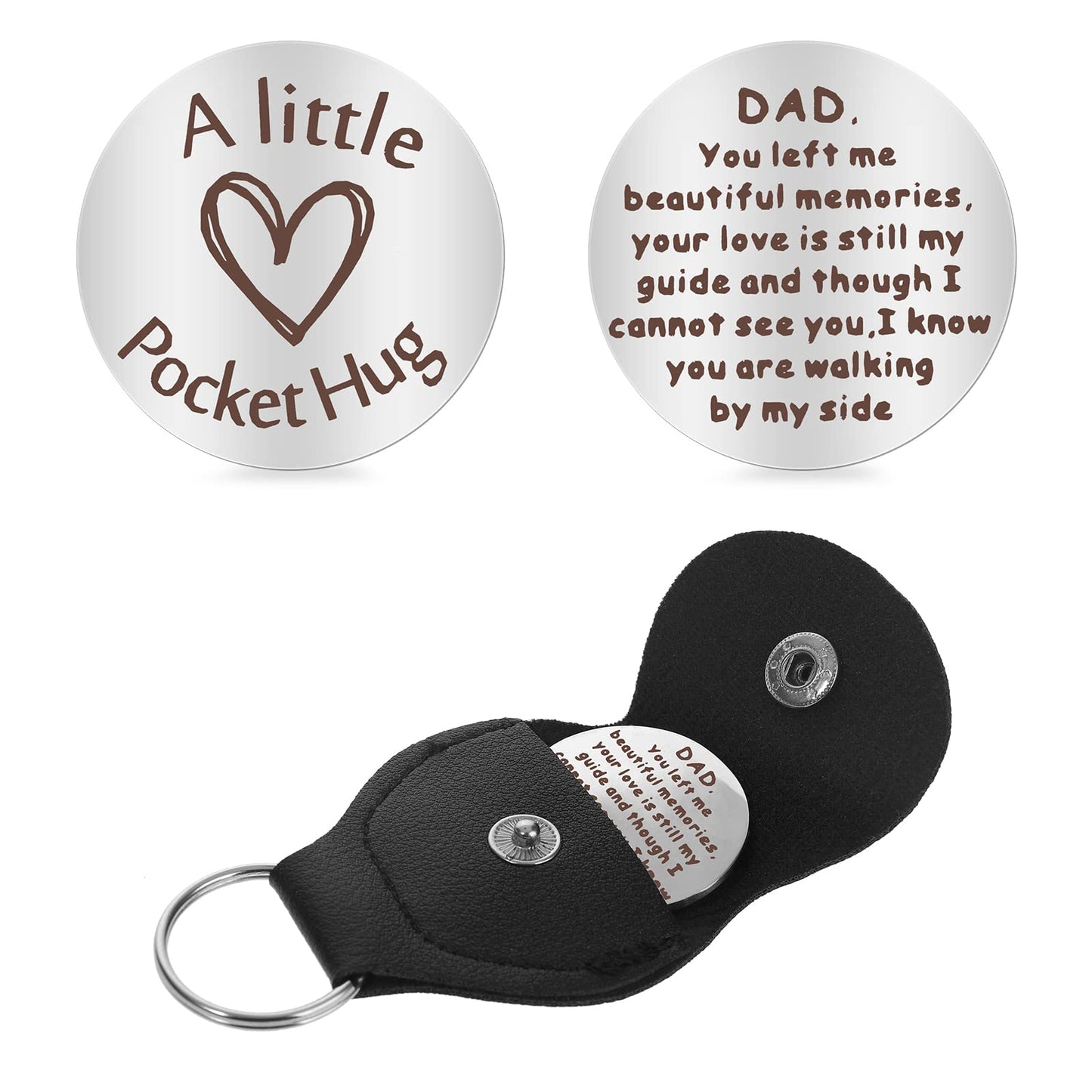 cobee Pocket Hug Tokens, Double-Side Flip Inspirational Coin with Leather Keychain Long Distance Family Relationship Keepsake Thinking of You Gifts Isolation Gifts for Family(For Dad)