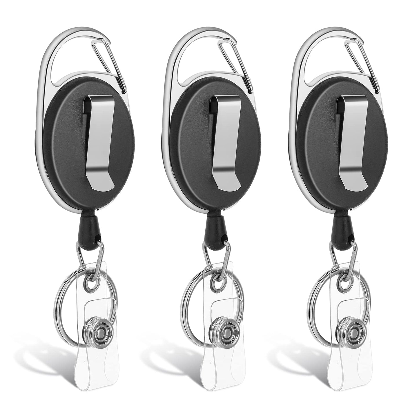 TIESOME 3Packs Heavy Duty Badge Holders, Retractable Keychain Badge Reels with 60cm Nylon Rope ID Card Holders, Key Ring Clips Badge Clip for Nurses, Work, Office