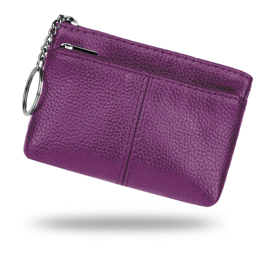 Giantree Leather Coin Purse Pouch, Portable Coin Purse Holder Lychee Pattern Double Zipper Coin Purse with Keychain Mini Change Wallet Coin Pocket for Women Credit Card ID Key Headset Lipstick Bag
