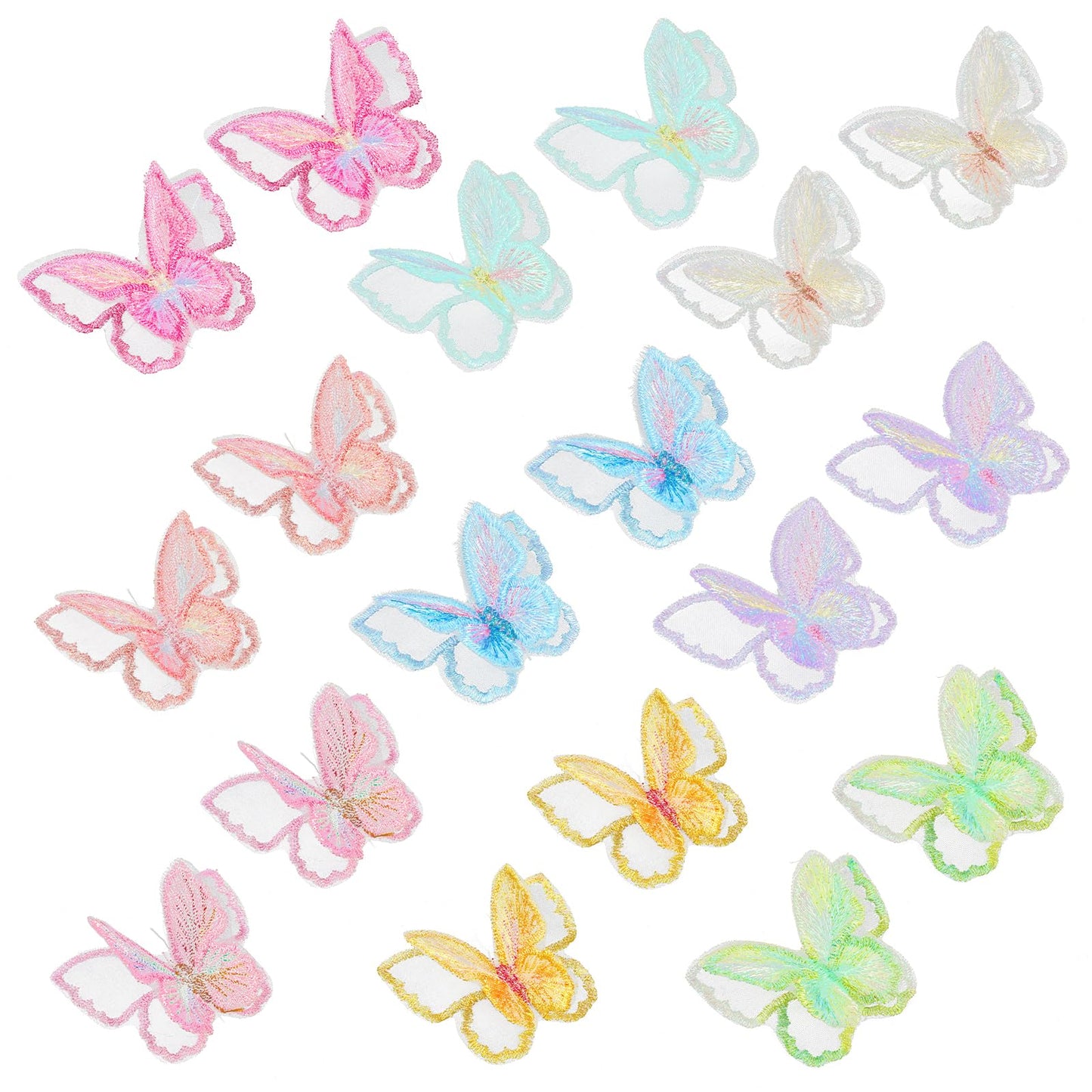 GEEHUA Butterfly Embroidered Sew On Patches,18Pcs Double Layer Multicolor Pastel Organza Butterfly Embroidery Sew Applique Sew On Patch for Jeans Bags Jackets Hat DIY Crafts