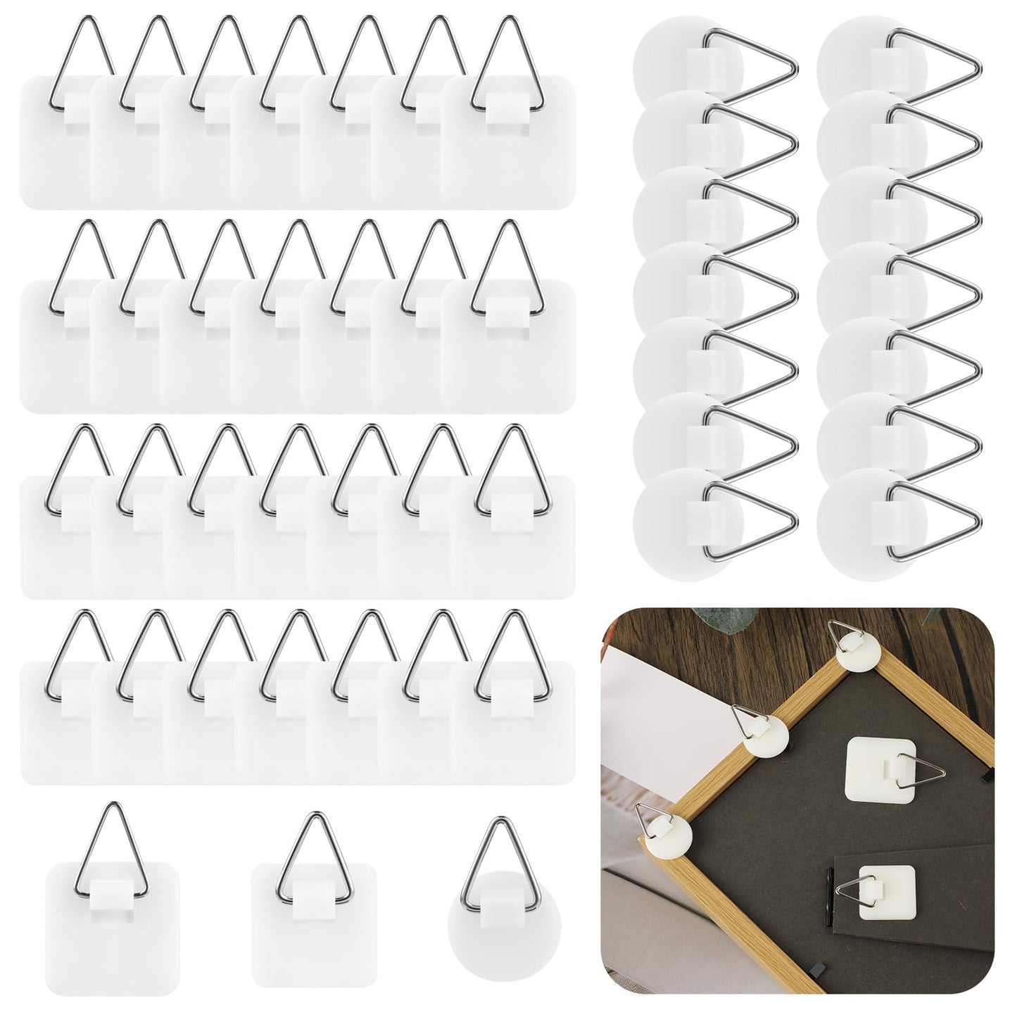 GEEHUA 45 Pcs Self Adhesive Picture Hanger, Wall Plate Sticky Display Holder Without Nails Plastic Vertical Hanging Hooks for Home Wall Art Picture Photo Frame Bathroom Closet Kitchen Door White