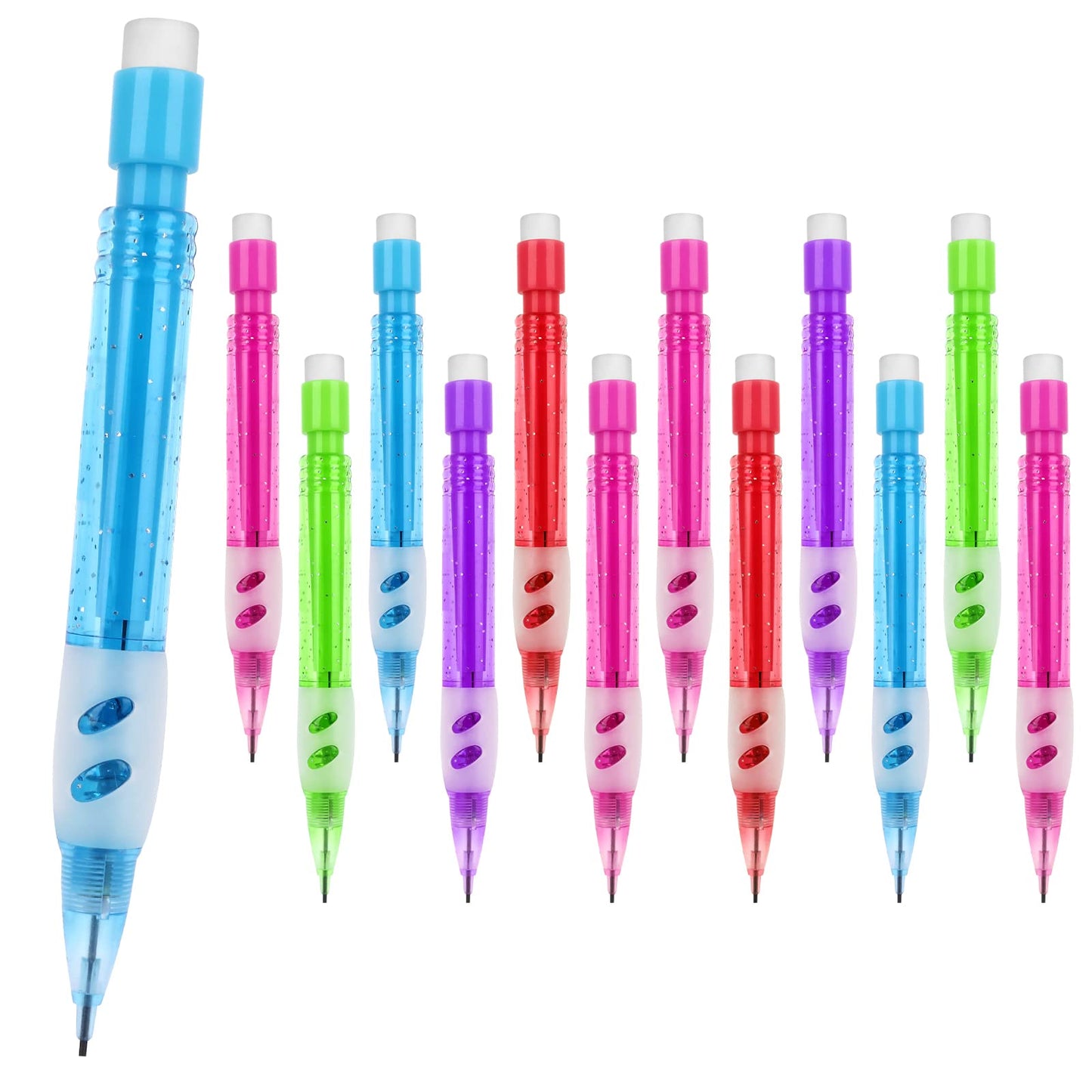 Molain Mini Mechanical Pencil Set, 12PCS 0.7mm Automatic Pencils with Erasers Drafting Pencil with Silicone Pencil Handguard Mini Pencil Stationery Supplies for Writing Drawing Home Office