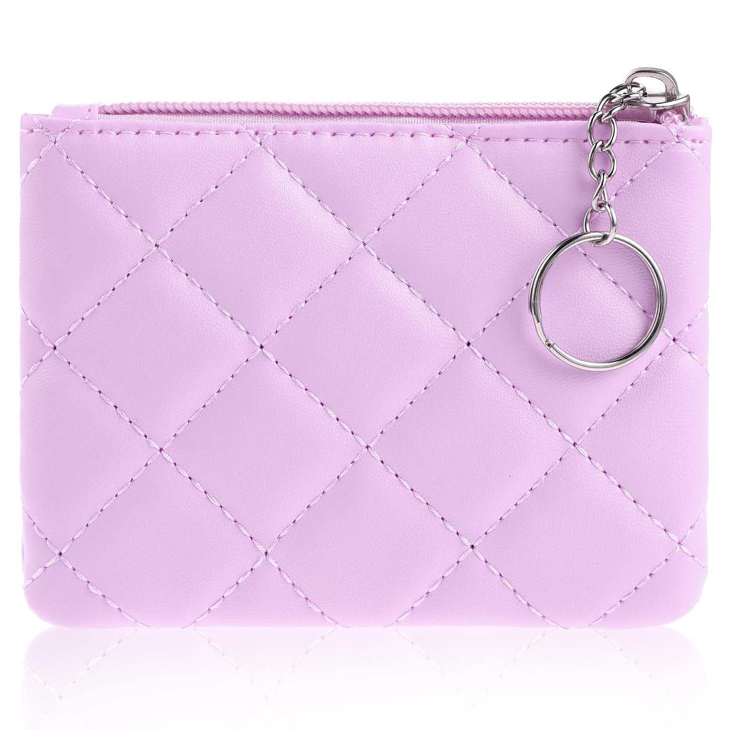 simarro Small Coin Purse for Women, Rhombus Embroidery PU Zipper Coin Purse Portable Change Wallet Short Ladies Coin Purse with Keychain Zipper Coin Pocket for Girl Women Ladies(Purple)