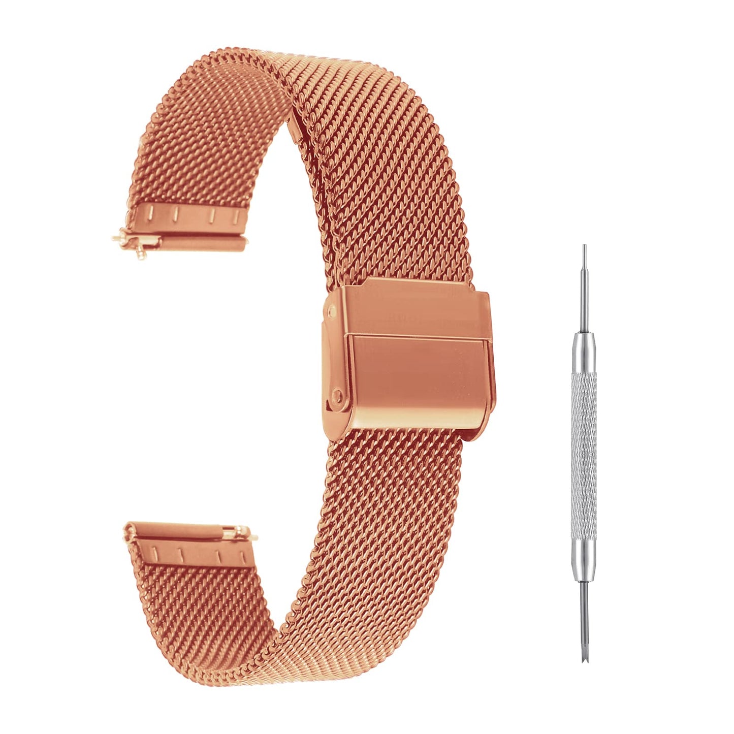 cobee Watch Straps, Quick Release Watch Strap Adjustable Stainless Steel Mesh Watch Straps 20mm Lug Width Milanese Mesh Wristband Replacement Stainless Steel Metal Mesh Band for Men Women(Rose Pink)