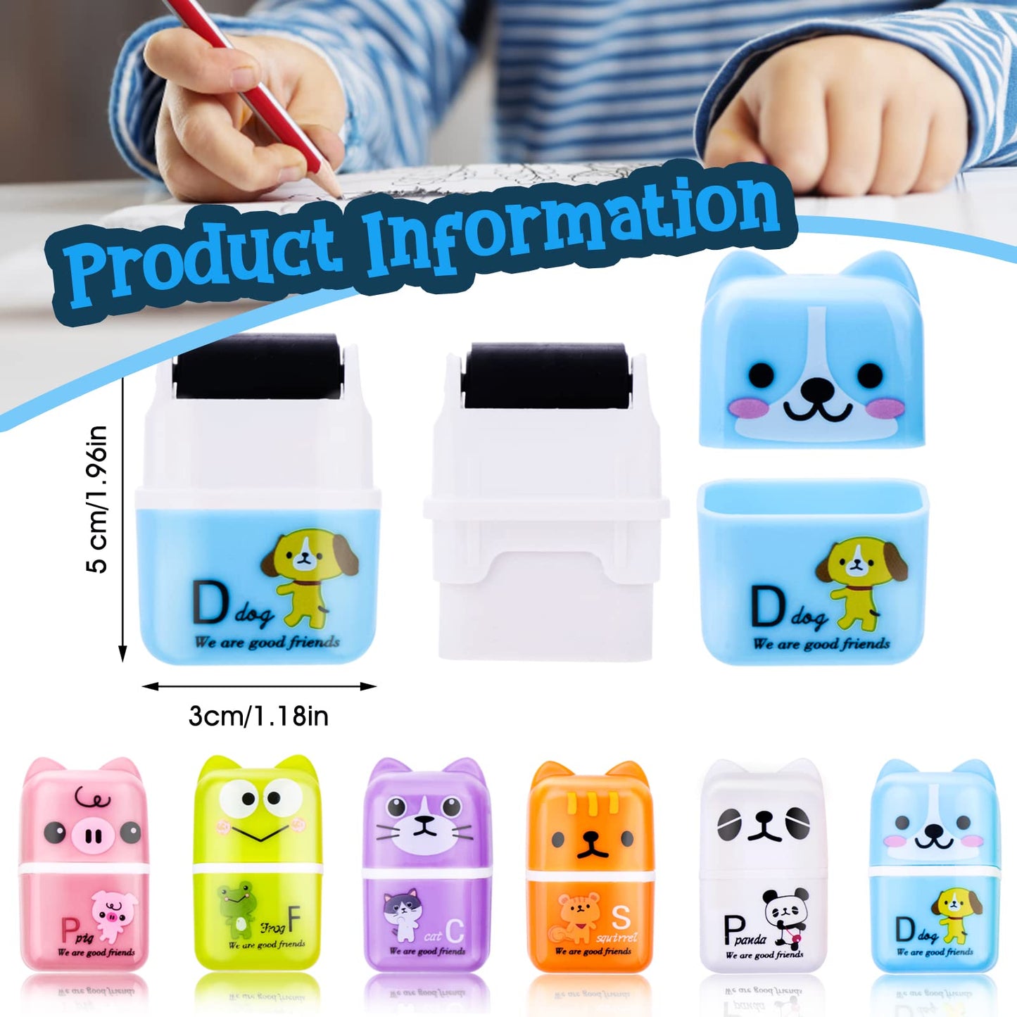 cobee Cute Roller Eraser for Kids, 6 Pieces Cartoon Animal Pencil Erasers Rubber Kids Erasers with Shaving Roller Case Animal Themed Eraser for for Kid Party Favors School Gift Supplies
