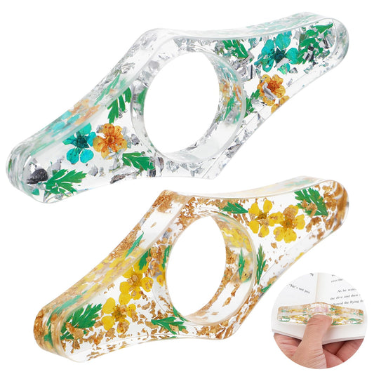 cobee Book Page Holder, 2PCS Dried Flower Resin Book Page Holder Transparent Thumb Book Page Holder Handmade Finger Book Holder Personalized Flower Resin Bookmark Reading Accessories for Book Lovers