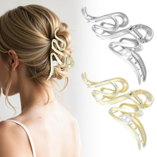 MBAIYO Large Hair Clips Wavy Shape 2 Pieces Metal Hair Clips Non-slip Hair Clips Strong Hold for Women Girls Hair Accessories Gold Color