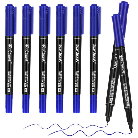 Jeffdad 6 Pcs Blue Paint Pens Permanent Paint Markers, Double-Headed Water Based Marking Pens, 0.5/1.0mm Extra-Fine Tip, Quick Dry Acrylic Paint Marker Pens(Blue)