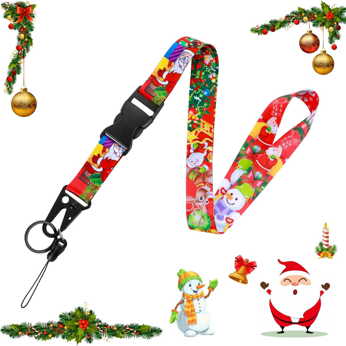 TIESOME Christmas Badge Lanyards, Christmas Lanyard for ID Badges with Detachable Buckle, Xmas Theme Phone Lanyard Starp for Key, Wallet, ID Card, Women/Men(Christmas-Printed)