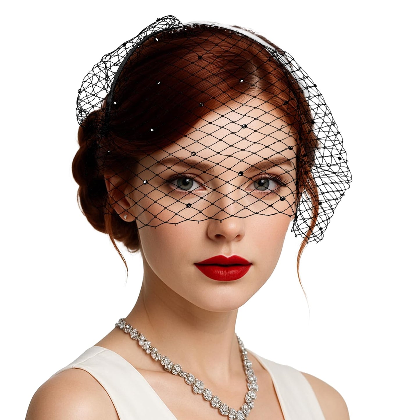 XLIUAX Veil Headband, Bird Cage Veil Bride, Vintage Lace Veil Headpiece 1920s Headpiece for Women Funeral Veil Halloween Accessories (Black)