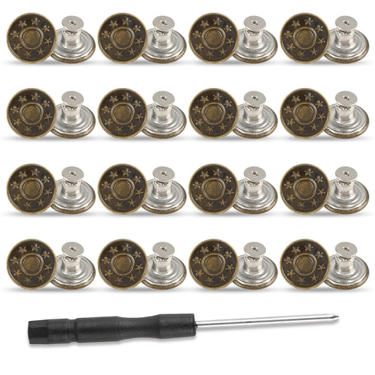 Amaxiu 16 PCS Jeans Buttons, 20mm No Sew Jean Button Replacement for Loose Jeans Trousers Buttons Accessories for Pants Reusable Adjustable Metal Button Tightener(20mm)