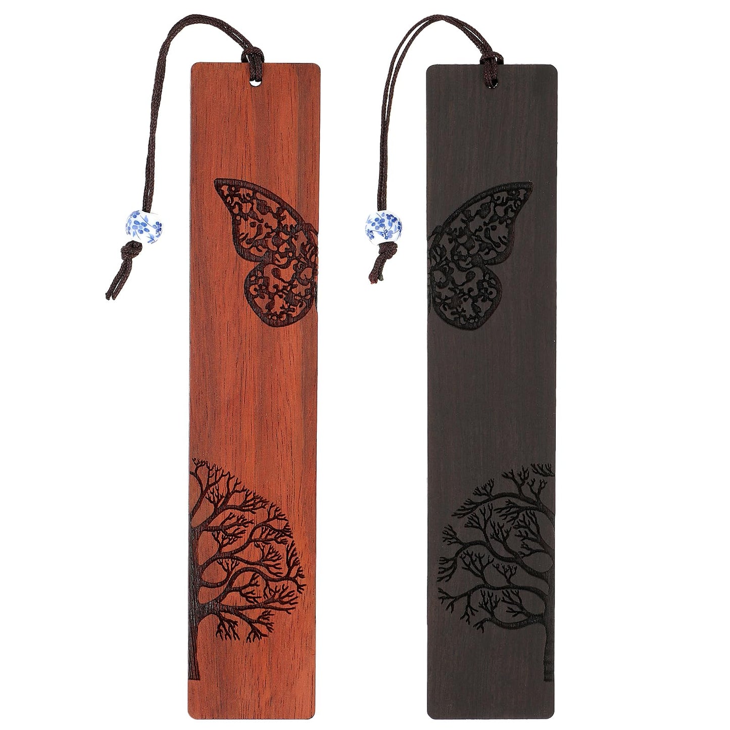 cobee Wooden Bookmarks for Book Lovers, 2 Pieces Handmade Wood Book Mark Natural Hollow Craft Bookmark Vintage Bookmark Gift for Women Men Students (I)
