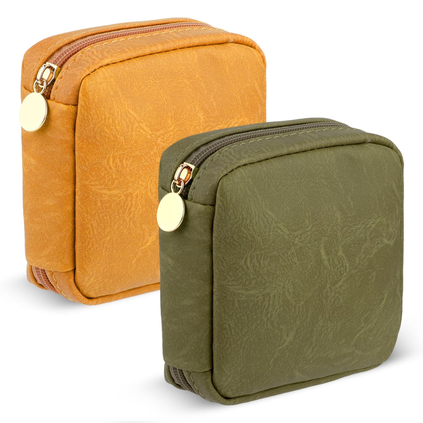 Amabro 2PCS Sanitary Pad Storage Bags, Menstruation Period Pouch Portable Sanitary Napkin Storage Bag Tampon Pouch with Zipper for Women Care School Travel Feminine Product Purse(Yellow, Green)