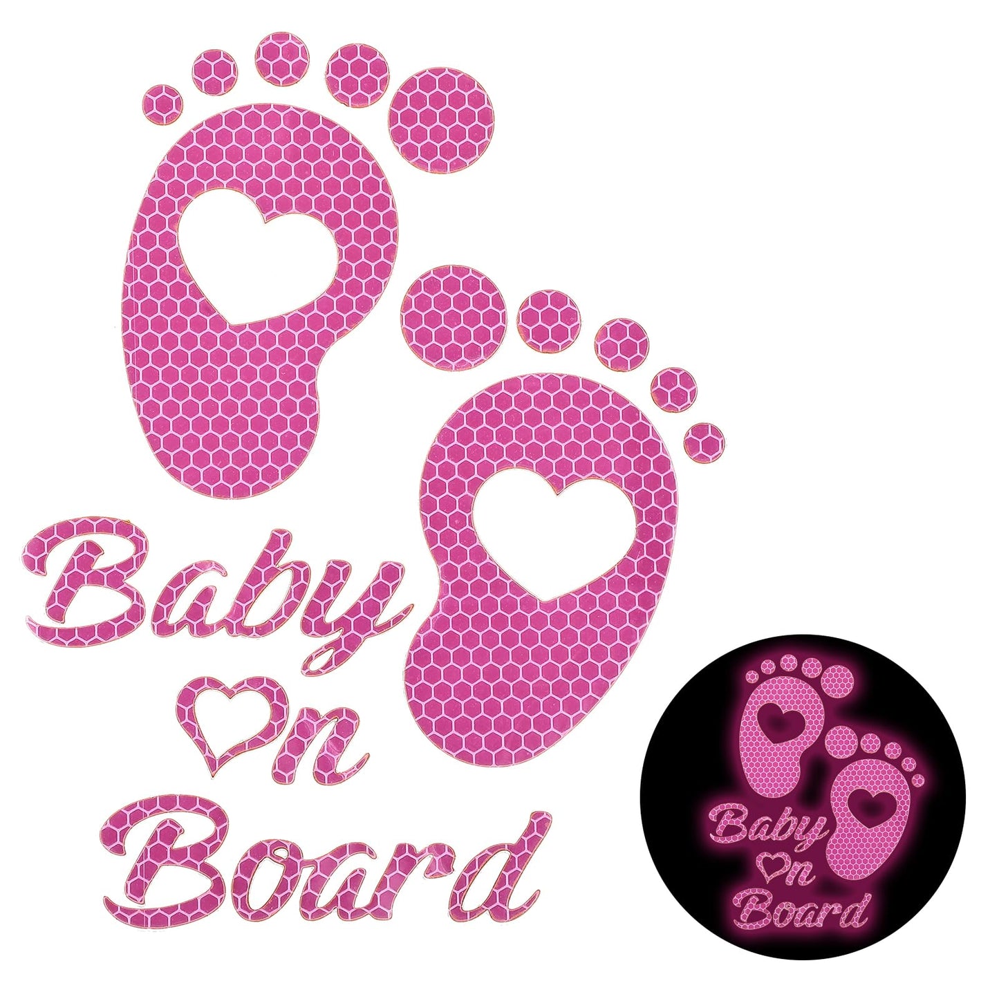 AOZUO Baby On Board Sticker Car, High Intensity Reflective Footprint Car Safety Sticker, Waterproof Baby In Car Warning Sticker for Car Bumper Window (Pink)