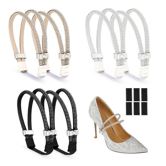 Bewudy Elastic High Heels Shoe Straps, 3 Pairs Rhinestone Shiny High Heel Anti-Loose Straps Detachable Shoe Strap Belt Band for Holding Loose High Heels Pumps