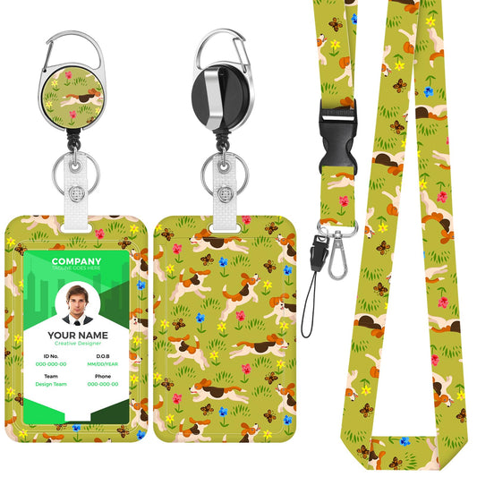 Giantree Cute Cartoon Dog ID Card Holder with Strap, Retractable Lanyard with ID Card Holder Set Removable Neck Strap Neck Strap for Women Teachers Nurses Doctor Students