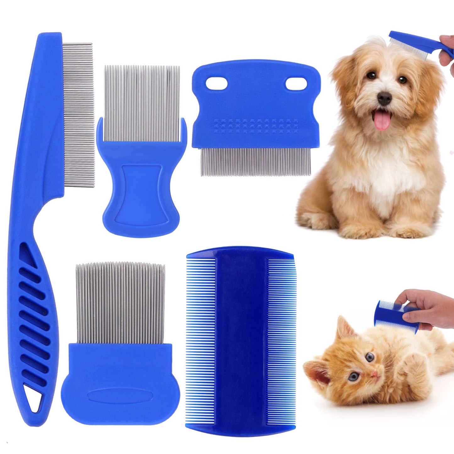 Cobee Dog Flea Lice Comb, Dog Cat Grooming Comb Pet Tear Stain Remover Combs Fine Tooth Grooming Removal Tool (5 Pcs)