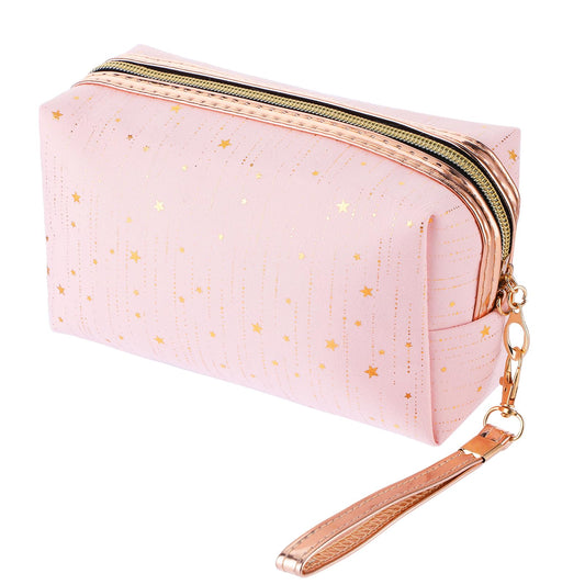 Giantree Cute Cosmetic Bag with Wrist Strap, Hot Stamped Star Makeup Bag Waterproof Moisture-proof Travel Toiletry Bag Zipper Pouch Cosmetic Organizer Bag Cute Small Make Up Bag Gift for Women Girls