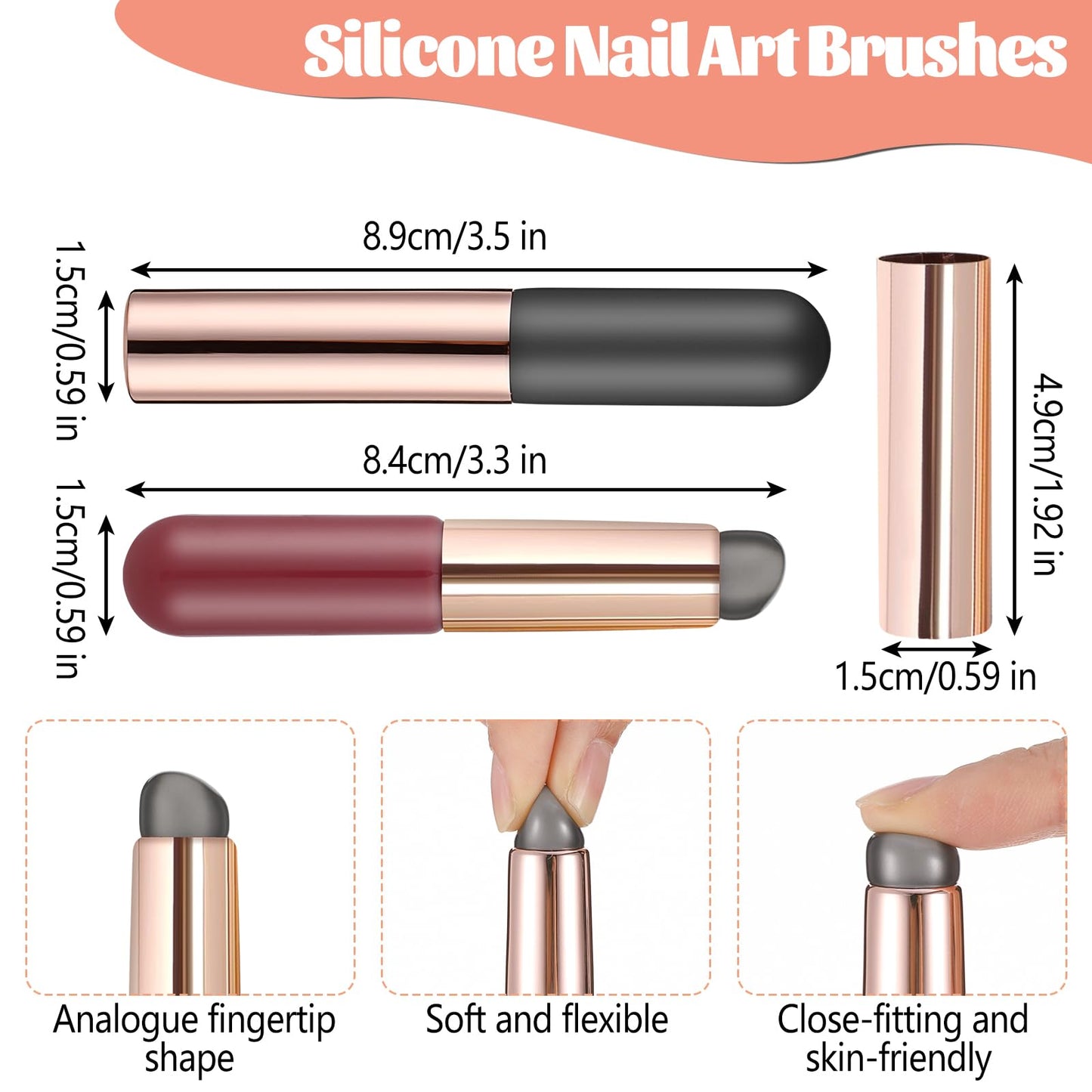 AOZUO 3Pcs Silicone Nail Tools, French Tip Tool Reusable Ombre Nail Stamp Brush, DIY Nail Design Brushes Applicator Sticks, Beveled Head Gel Polish Brush for Blusher Lip Gradient Nail Art Chrome