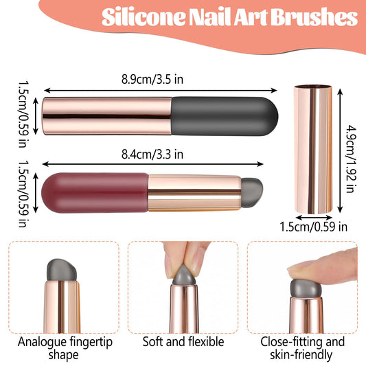 AOZUO 3Pcs Silicone Nail Tools, French Tip Tool Reusable Ombre Nail Stamp Brush, DIY Nail Design Brushes Applicator Sticks, Beveled Head Gel Polish Brush for Blusher Lip Gradient Nail Art Chrome