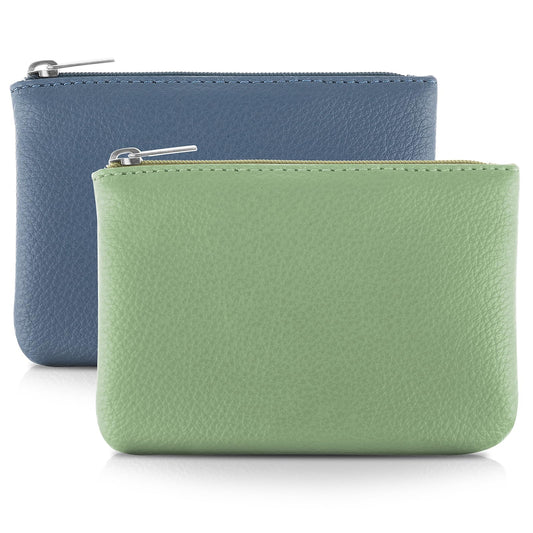 Giantree Small Wallet for Women, Cute PU Lychee Pattern Zipper Coin Pocket Portable Change Wallet Mini Coin Purse for Girl Women Ladies ID Key Headset Lipstick, 2Pcs (Blue+Green)