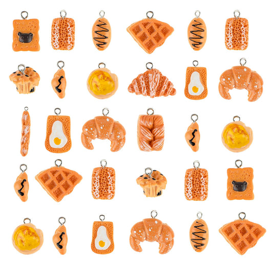 cobee 60 Pieces DIY Food Charms for Jewelry Making, Resin Food Dessert Pendant Handmade Baking Charms Simulation Toast Bread Ornaments for Necklace Earring DIY Craft 12 Style